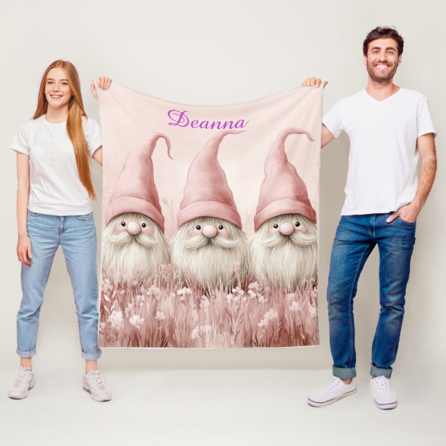 Manta Polar Winter Gnomes Pink Hats White Flowers (In situ)