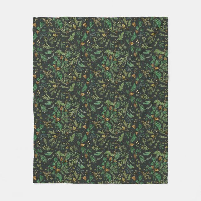 Manta Polar Winter Juniper Pine sobre fondo negro (Anverso)