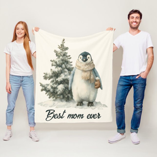 Manta Polar Winter Penguin “Best Mom Ever” Design (In situ)
