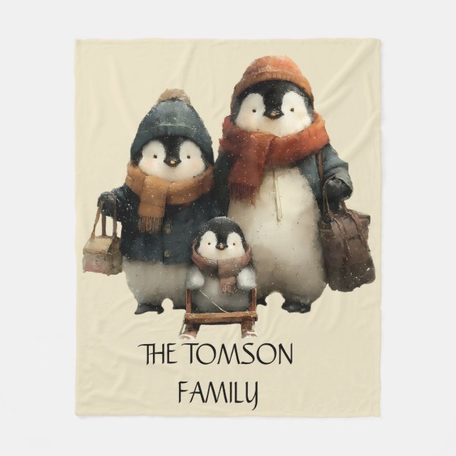 Manta Polar Winter Penguin Family Personalized Design (Anverso)