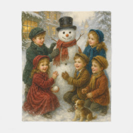 Manta Polar Winter Snowman Scene Fleece Blanket – Cozy Medium