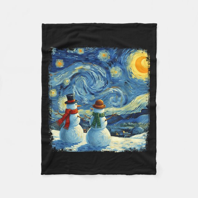 Manta Polar Winter Snowman Van Gogh Starry Night Christmas  (Anverso)