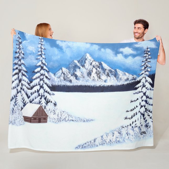 Manta Polar Winter Wonder Scene Large Fleece Blanket (In situ)