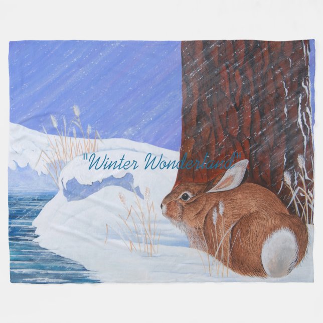 Manta Polar Winter Wonderland ...Brrr...Bunny Fleece Blanket (Frente (Horizontal))