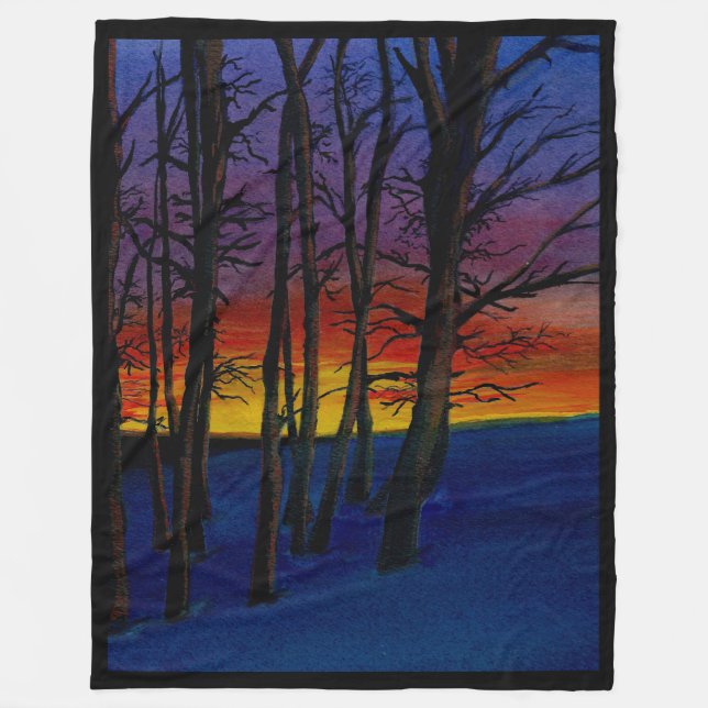 Manta Polar Wintery Woods en Sunset 60x80" grande (Anverso)