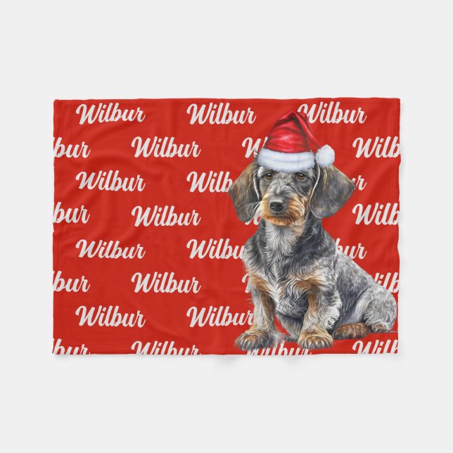 Manta Polar Wirehair Dachshund Santa Dog Custom Name Christmas (Frente (Horizontal))