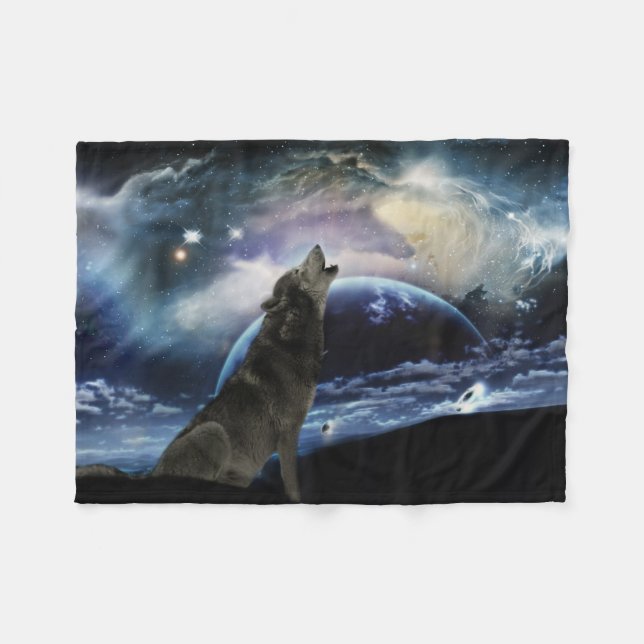 Manta Polar Wolf gritando en la luna (Frente (Horizontal))