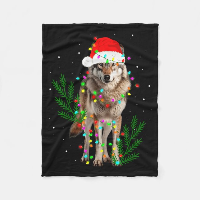 Manta Polar Wolf Santa Hat Christmas Lights Wolf Lover Animal  (Anverso)