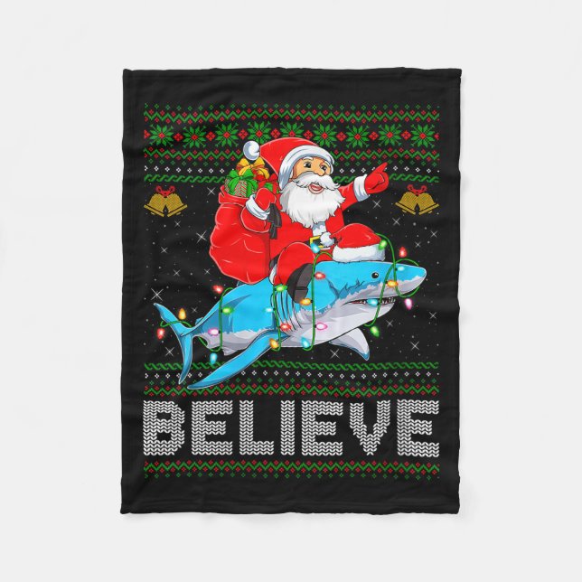 Manta Polar Womens Believe Xmas Funny Santa Riding Shark Ugly  (Anverso)
