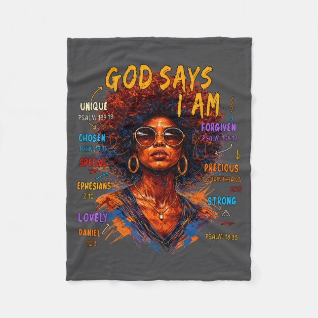 Manta Polar Womens Black Girl Queen God Says I Am Melanin Hist (Anverso)