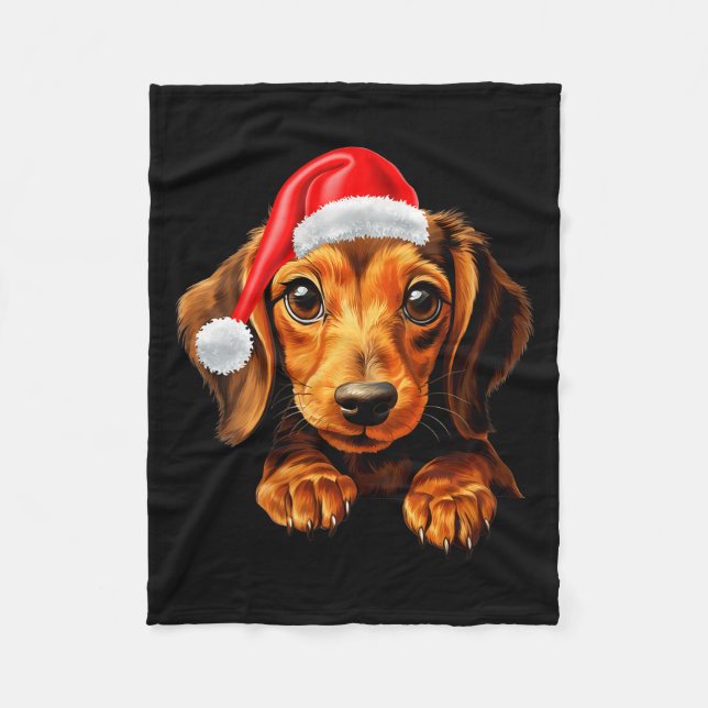 Manta Polar Womens Dachshund Dog Santa Claus Hat Christmas New (Anverso)