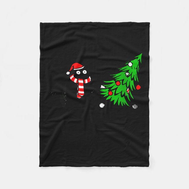 Manta Polar Womens Funny Black Cat Gift Pushing Christmas Tree (Anverso)