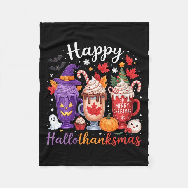 Manta Polar Womens Happy Hallothanksmas Coffee Lover Halloween (Anverso)