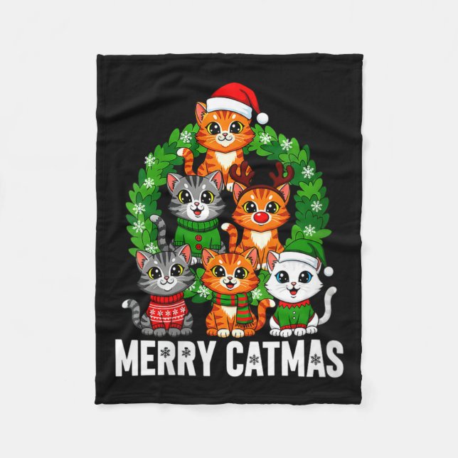 Manta Polar Womens Merry Catmas Funny Christmas Cat Mom Meowy  (Anverso)