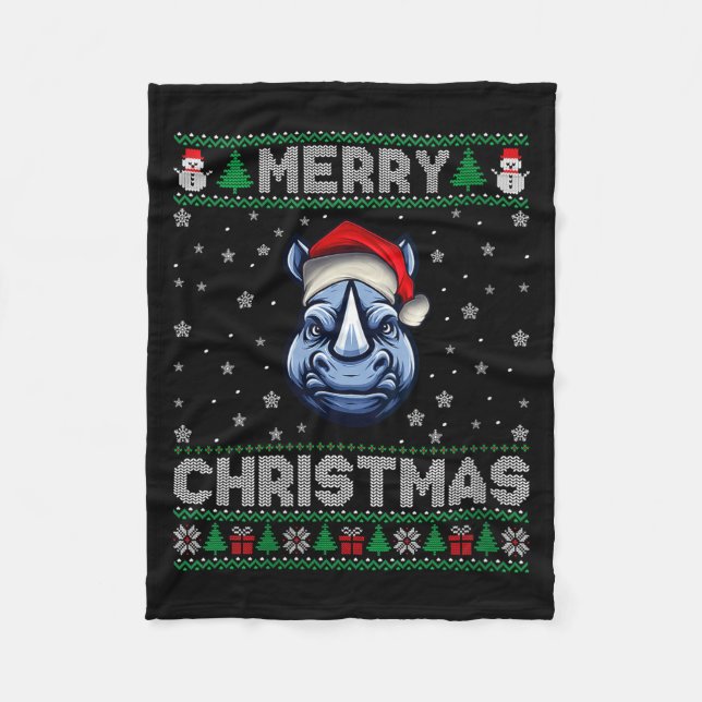 Manta Polar Womens Merry Christmas 2025 Rhino Santa Hat Ugly X (Anverso)