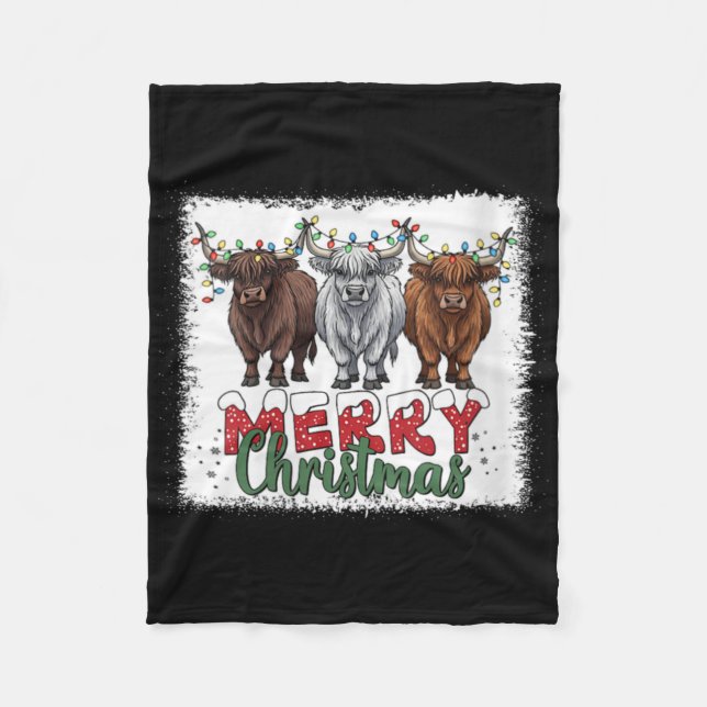 Manta Polar Womens Merry Christmas Scottish Highland Cow Xmas  (Anverso)