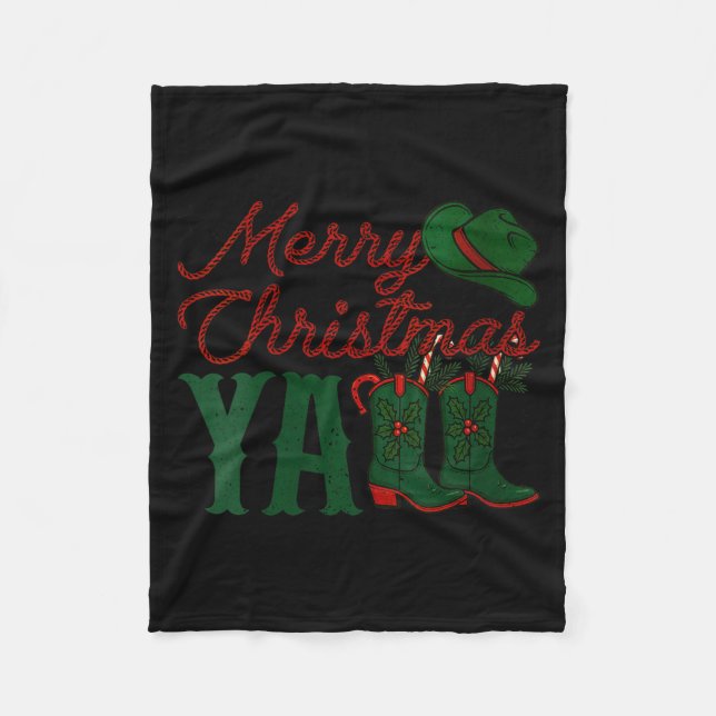 Manta Polar Womens Merry Christmas Y'all Cowboy Boots Western  (Anverso)