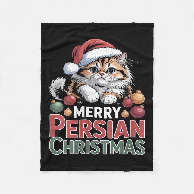 Manta Polar Womens Merry Persian Christmas Cute Cat V-neck  (Anverso)