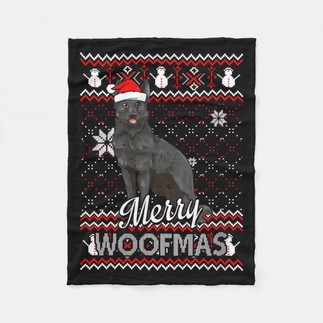 Manta Polar Womens Merry Woofmas Black German Shepherd Dog San (Anverso)