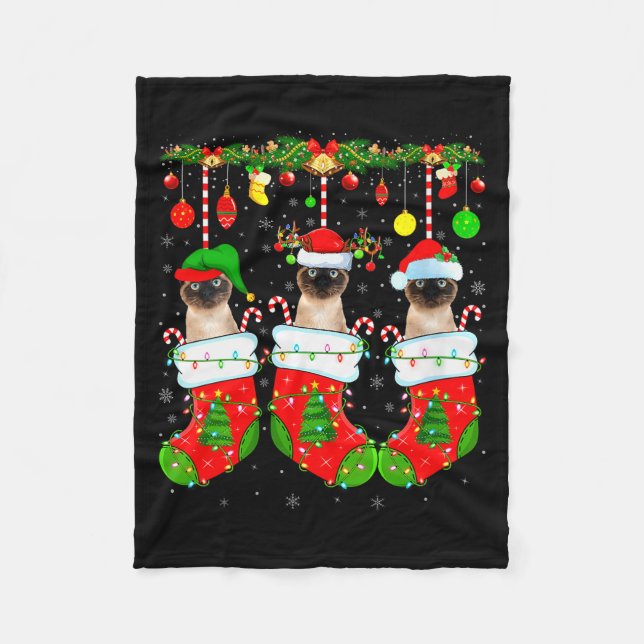 Manta Polar Womens Siamese Cats In Christmas Socks Funny Cat X (Anverso)