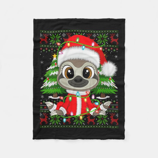 Manta Polar Womens Sloth Christmas Lights Santa Costume Ugly X (Anverso)