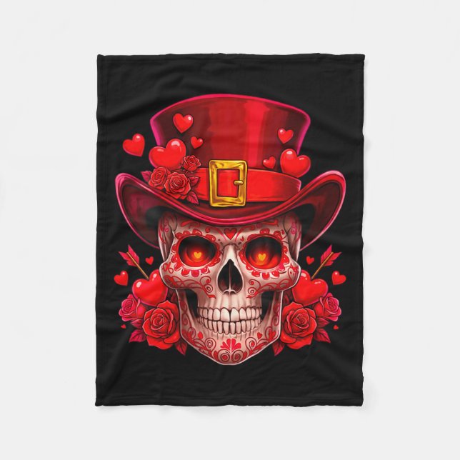 Manta Polar Women's Sugar Skull Valentine Cud Red Roses Couple (Anverso)