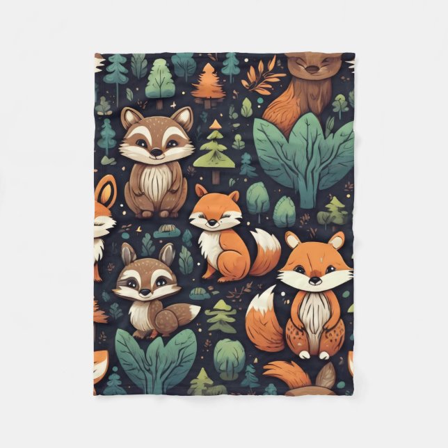 Manta Polar Woodland Animal Pattern Blanket (Anverso)