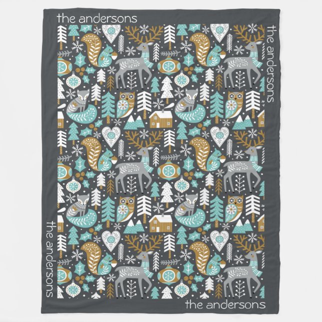 Manta Polar Woodland Animals Snowflakes Navidades escandinavos (Anverso)