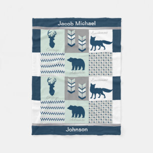 Manta Polar Woodland - Azul marino, gris, verde menta