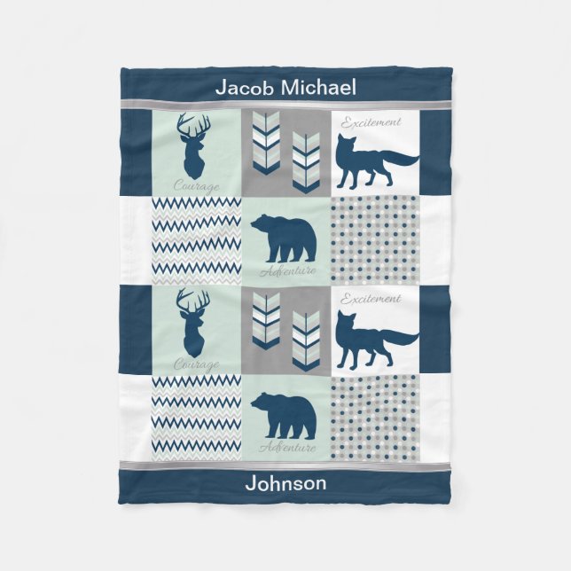 Manta Polar Woodland - Azul marino, gris, verde menta (Anverso)