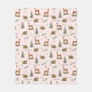 Manta Polar Woodland Deer Fawn Flawn Baby Nombre Pink