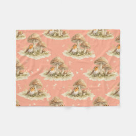 Manta Polar Woodland Robin & Mushroom Watercolor Pattern