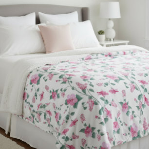 Manta Polar wool blanket, floral print blanket, pink blanket
