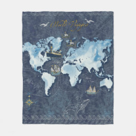 Manta Polar World Voyages Map Fleece Blanket