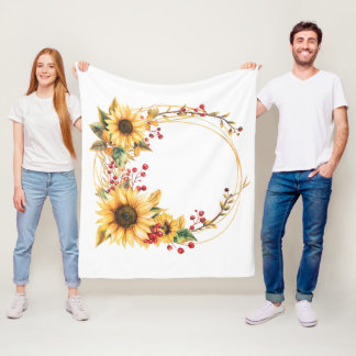 Manta Polar Wreath de girasol - Wreath de girasol con hojas