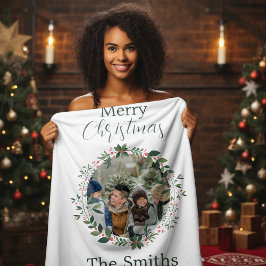 Manta Polar Wreath de Navidades familiares personalizados