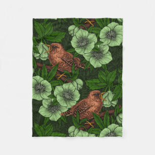 Manta Polar Wren y hellebore en verde oscuro