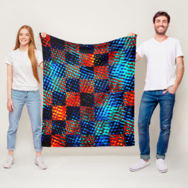 Manta Polar Xadrez azul, laranja quase vermelho, sujo falso