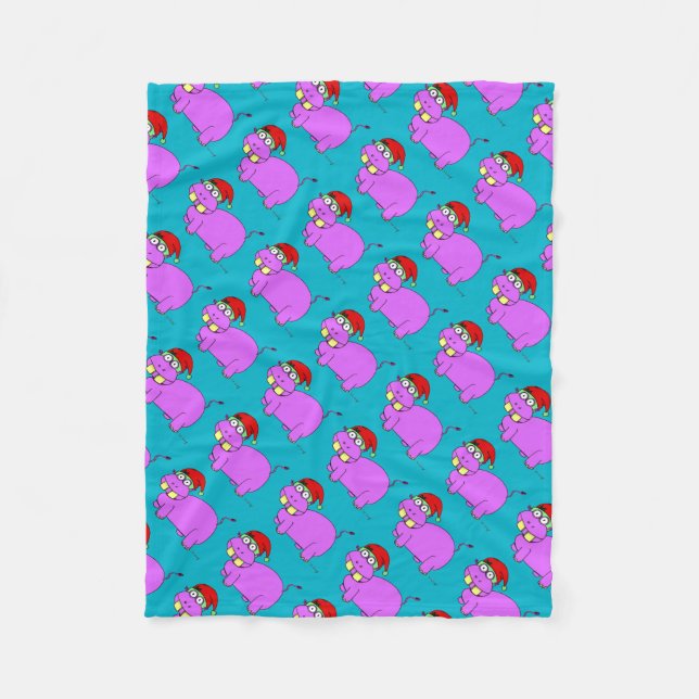 Manta Polar Xmas Hippo Blue Fleece Blanket (Anverso)