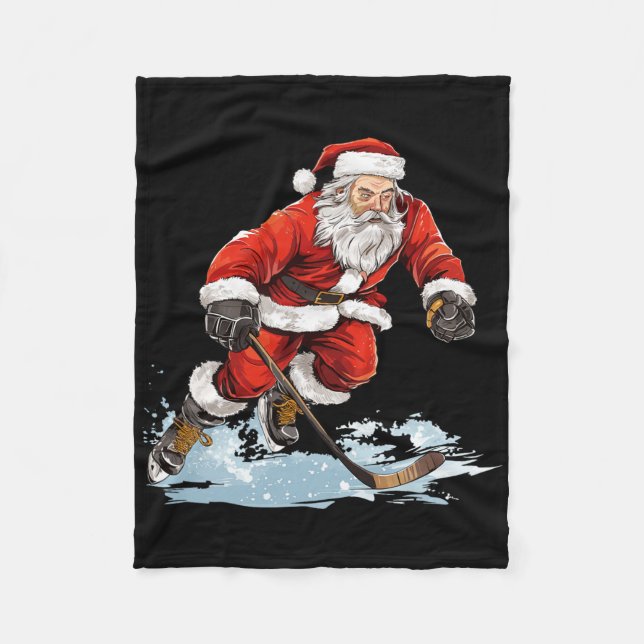 Manta Polar Xmas Holiday Fun Santa Playing Ice Hockey Christma (Anverso)