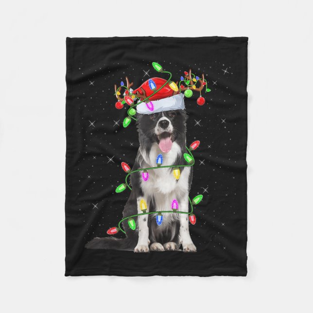 Manta Polar Xmas Holiday Lighting Santa Border Collie Dog Chri (Anverso)