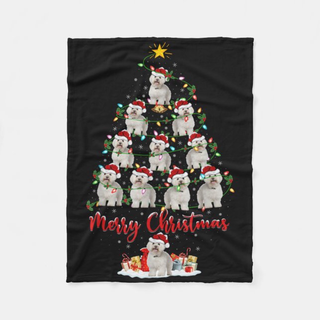 Manta Polar Xmas Lights Santa Bichon Frise Dog Christmas Tree  (Anverso)