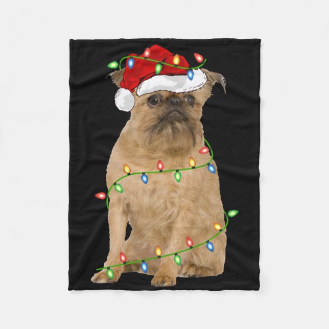 Manta Polar Xmas Lights Santa Hat Brussels Griffon Dog Christm (Anverso)
