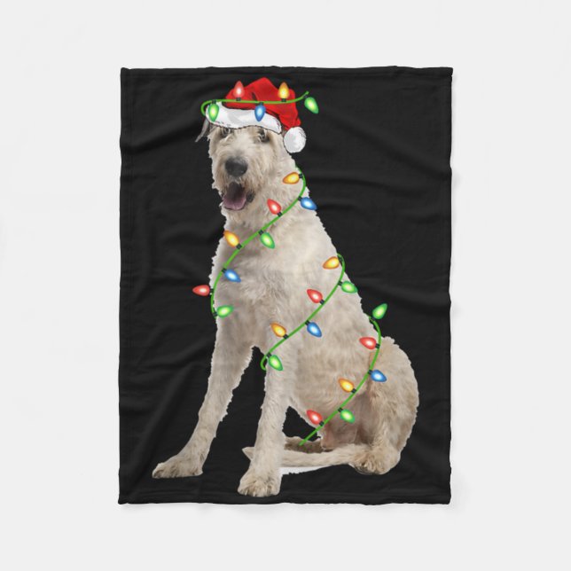 Manta Polar Xmas Lights Santa Hat Irish Wolfhound Dog Christma (Anverso)