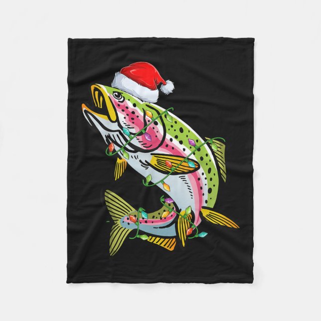 Manta Polar Xmas Lights Santa Hat Rainbow Trout Fish Christmas (Anverso)