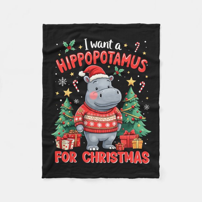 Manta Polar Xmas Quiero Un Hippopótamo Para Navidades Cute Hip (Anverso)