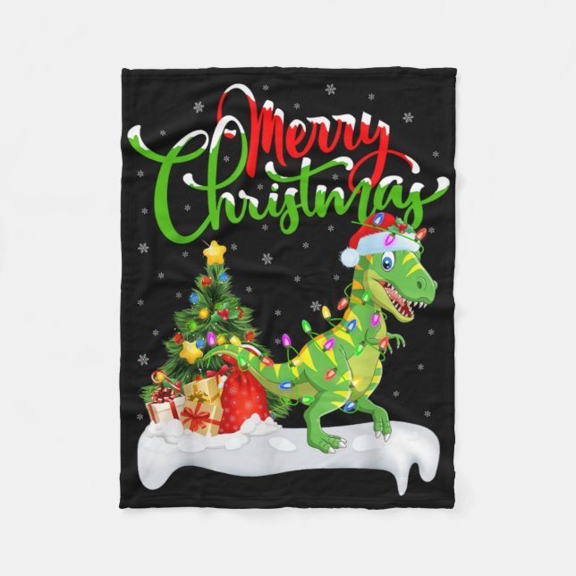 Manta Polar Xmas Tree Lights Santa Hat T Rex Dinosaur Christma (Anverso)