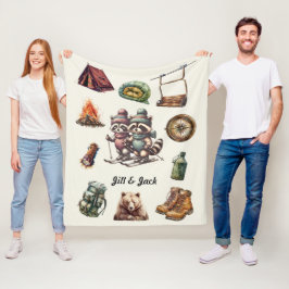 Manta Polar Xmas Vintage Ski Couple Raccoon Al Aire Libre