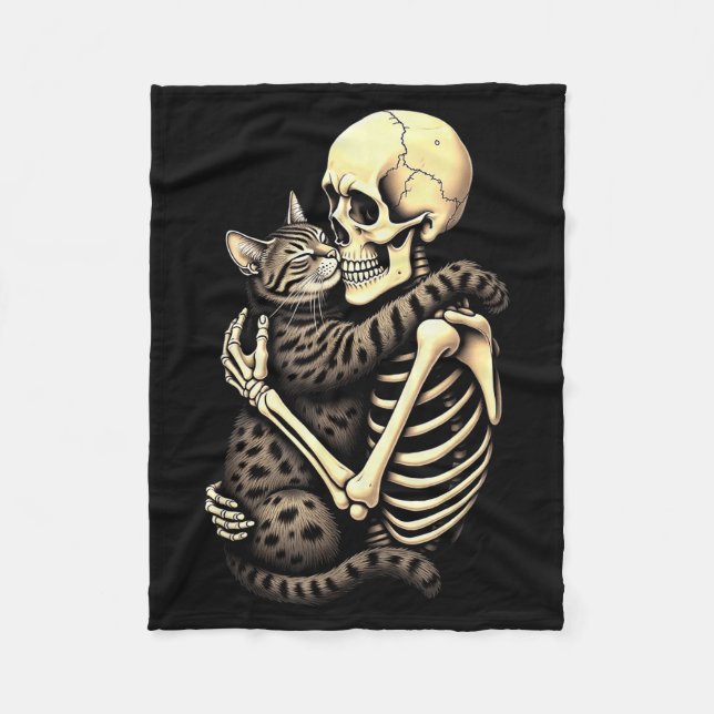Manta Polar Y Skeleton Hugging Cat Halloween Lovers Human Pro  (Anverso)