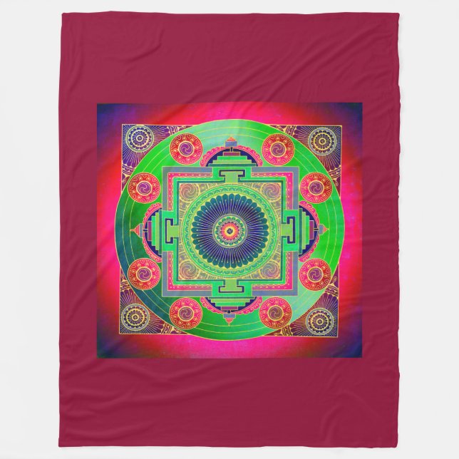 Manta Polar YANTRA - la gran rueda - rosa verde (Anverso)